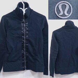 Lululemon Mogul Sweater 6 Small Black Ribbon Collar Zipper Jacket Woman's